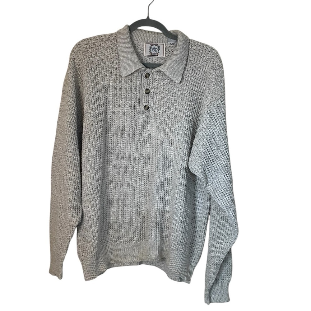 Vintage Sears Knit Sweater Fisherman Henley Collar Silk Cotton Blend Sz Large